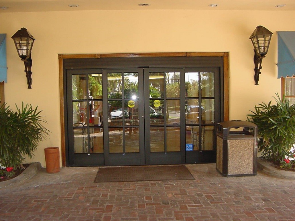 Sliding doors with brown frames