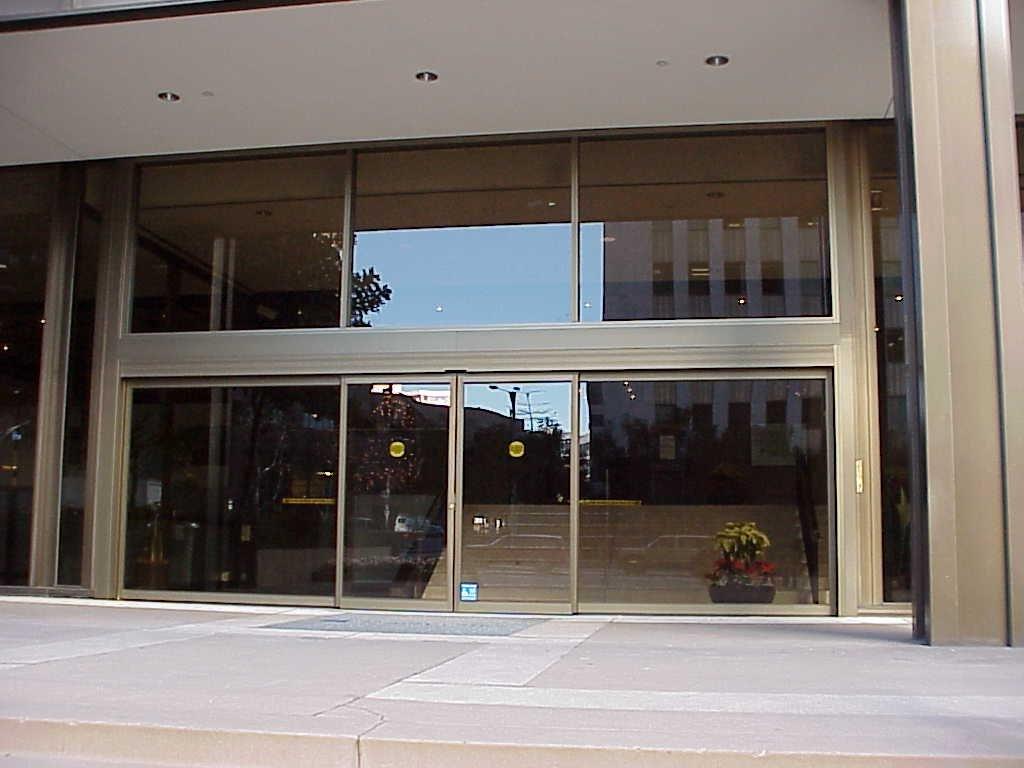 A glass door entrance side view