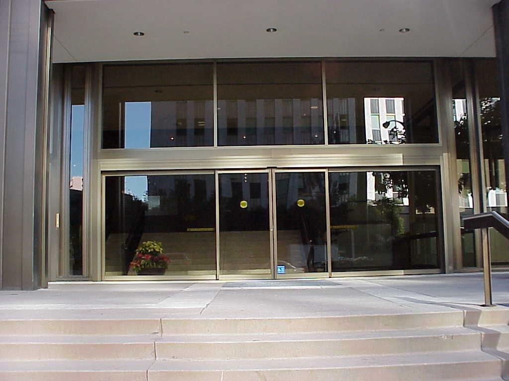 A glass door entrance front view